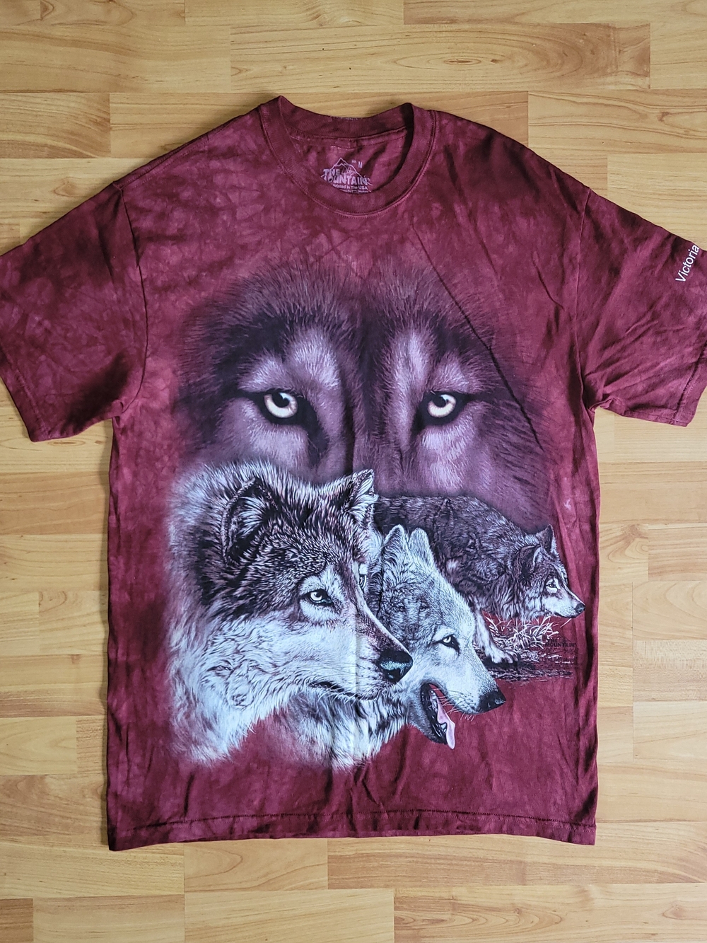 The Mountain Wolves Nature Graphic Burgundy Acid/Marble Wash T-shirt, Med/Large